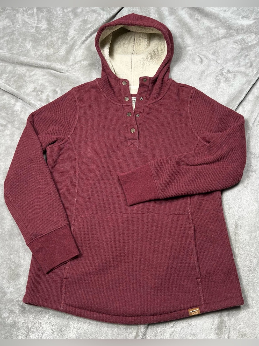 LL Bean Waffle Sherpa Lined Hoodie Womens M Red Kathadin Iron Works Pullover